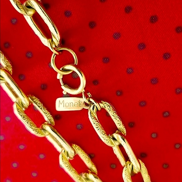 GOLD PAPER CLIP NECKLACE CHAIN 24”x 1/3” ETCH DESIGN LINKS MONET NEW VINTAGE - Picture 3 of 13